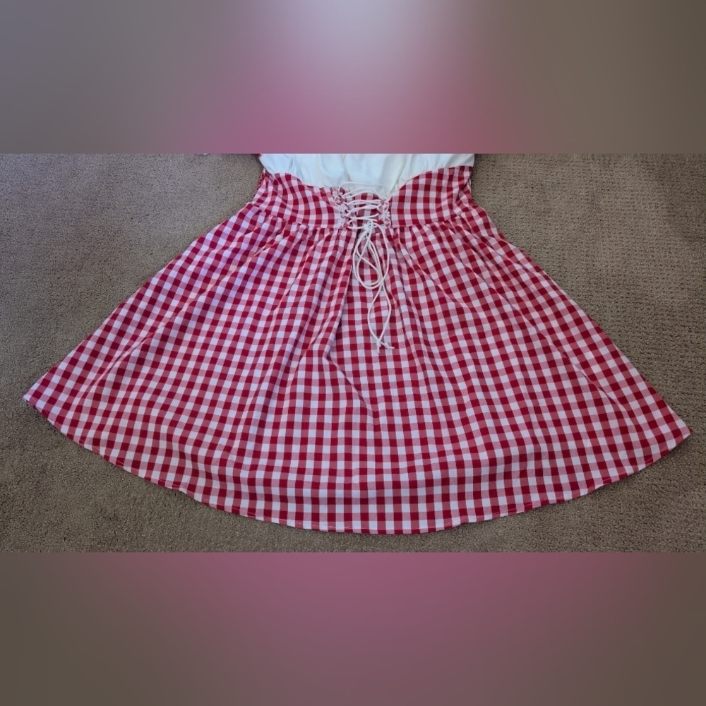 Shein Mod Plus Size Red Plaid Hollow Out Shoulder Victorian Corset Costume - Picture 5 of 12